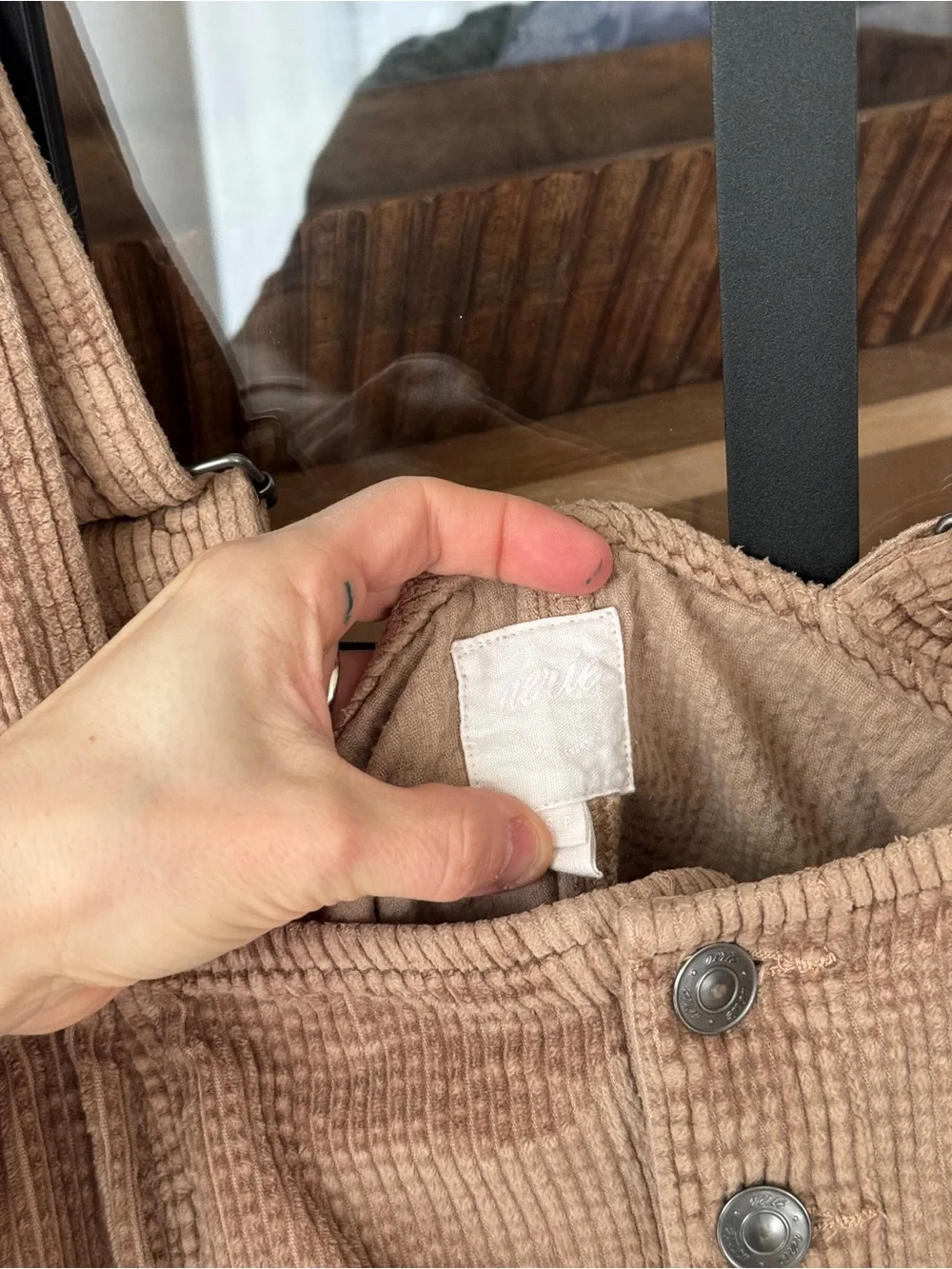 Aerie Corduroy Kick Flare Overalls jumpsuit khaki wide leg cappuccino buttons - Picture 3 of 10